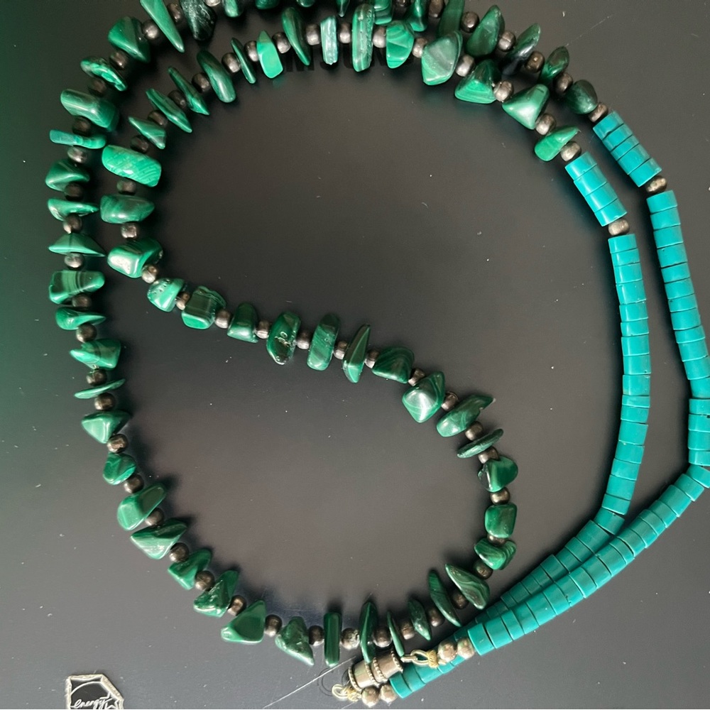 Vintage Malachite and Blue Turquoise 24” inch Necklace